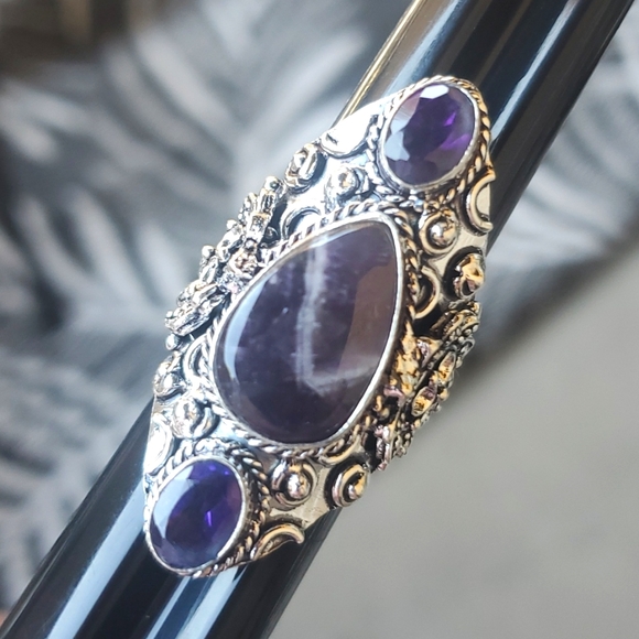 New Chevron Amethyst 925 Silver Statement Ring. - Picture 10 of 10